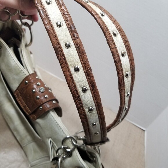 Western Rhinestone Brown Purse Leather Satchel Shoulder Bag Handbag Stud Bottom - Picture 5 of 12